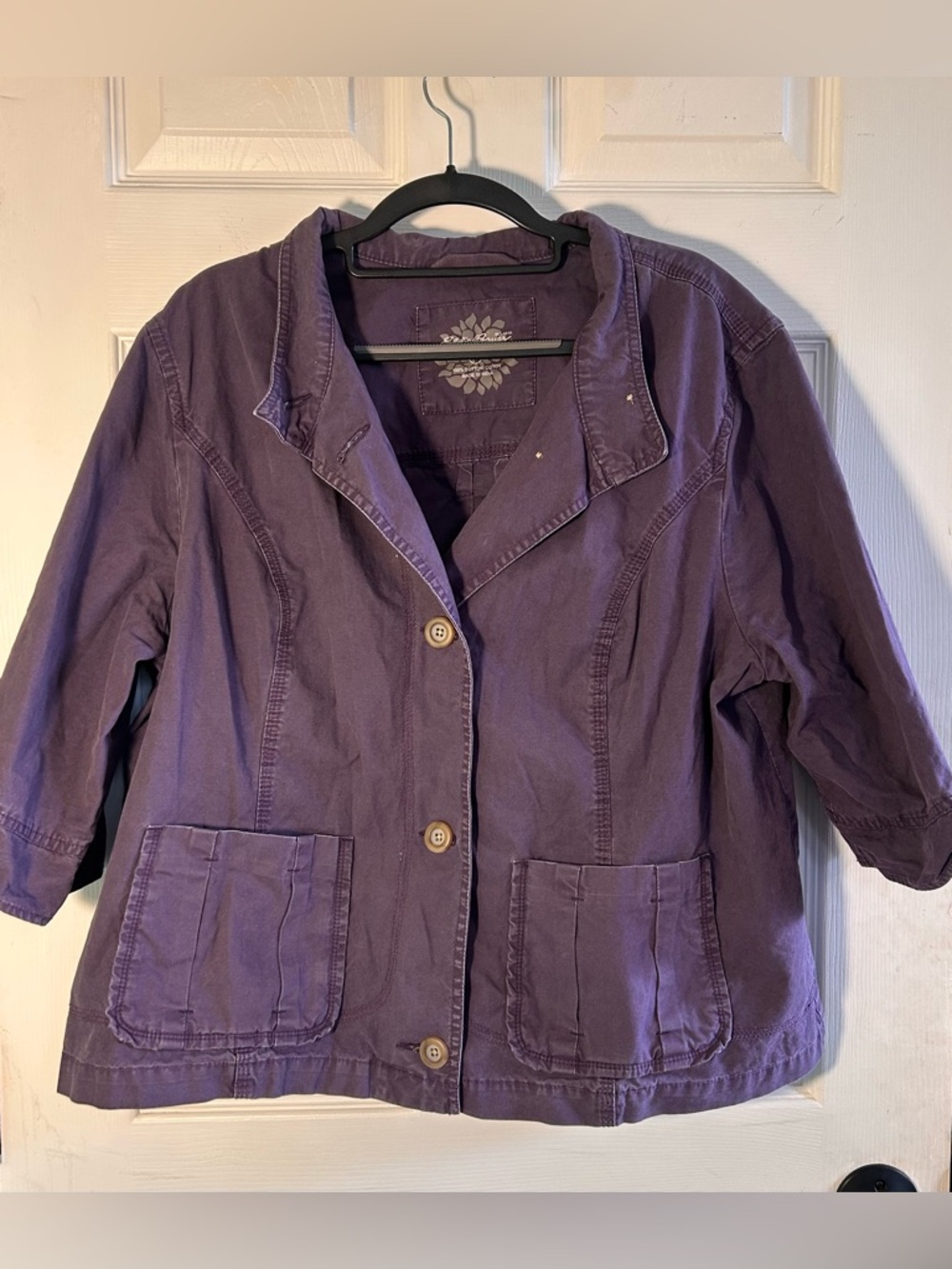 Eddie Bauer Purple Button-Front Casual 3/4 sleeve Blazer